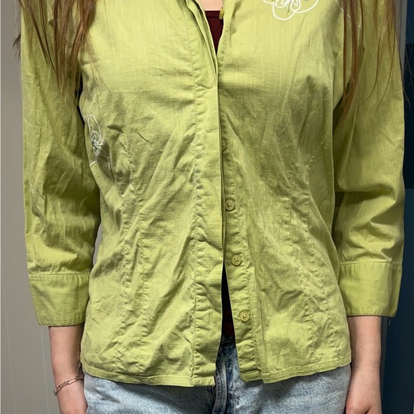 Lime Green Floral Button Down Shirt - Picture 3 of 5